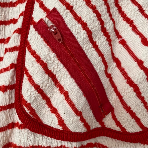Vintage Y2K Tunic Top Dress Stretch Asymmetrical Hem Striped Zipper Red White M - Picture 11 of 12
